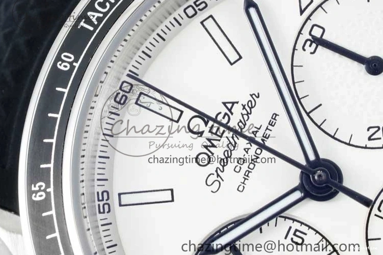 0111 Breathable Speedmaster Racing Master SS HKF Best Edition White Dial on Black Rubber Strap A 7815